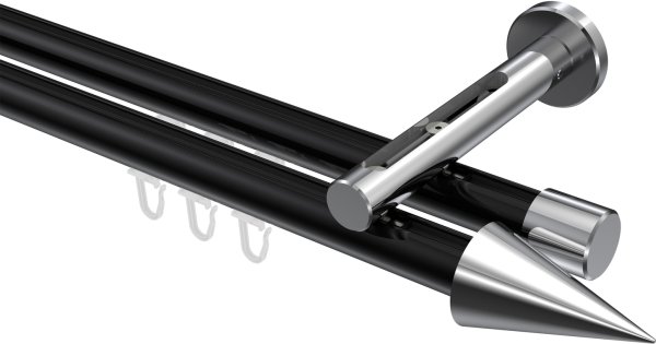 Innenlauf Gardinenstange Aluminium / Metall 20 mm Ø 2-läufig SITENO - Savio Schwarz / Chrom 100 cm