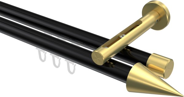 Innenlauf Gardinenstange Aluminium / Metall 20 mm Ø 2-läufig SITENO - Savio Schwarz / Messing-Optik 100 cm