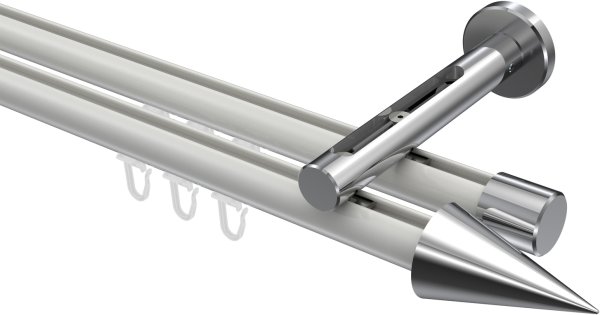Innenlauf Gardinenstange Aluminium / Metall 20 mm Ø 2-läufig SITENO - Savio Weiß / Chrom 100 cm