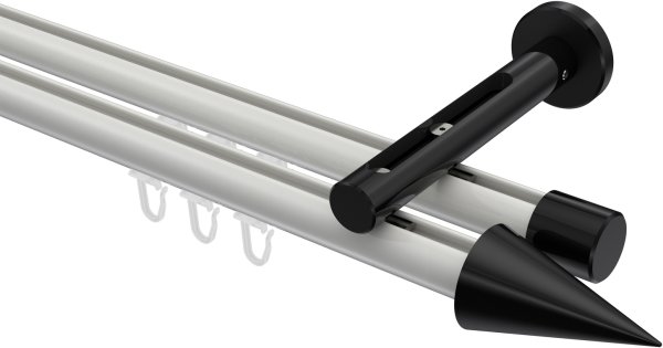 Innenlauf Gardinenstange Aluminium / Metall 20 mm Ø 2-läufig SITENO - Savio Weiß / Schwarz 100 cm