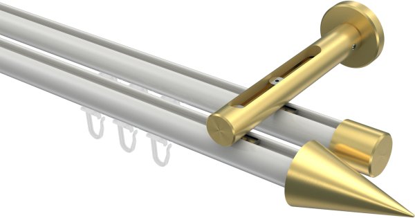 Innenlauf Gardinenstange Aluminium / Metall 20 mm Ø 2-läufig SITENO - Savio Weiß / Messing-Optik 100 cm
