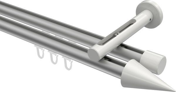 Innenlauf Gardinenstange Aluminium / Metall 20 mm Ø 2-läufig SITENO - Savio Silbergrau / Weiß 100 cm