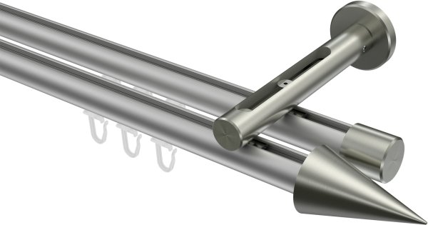 Innenlauf Gardinenstange Aluminium / Metall 20 mm Ø 2-läufig SITENO - Savio Silbergrau / Edelstahl-Optik 100 cm