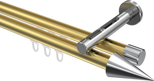 Innenlauf Gardinenstange Aluminium / Metall 20 mm Ø 2-läufig SITENO - Savio Messing-Optik / Chrom