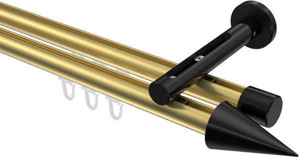 Innenlauf Gardinenstange Aluminium / Metall 20 mm Ø 2-läufig SITENO - Savio Messing-Optik / Schwarz