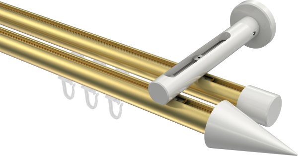 Innenlauf Gardinenstange Aluminium / Metall 20 mm Ø 2-läufig SITENO - Savio Messing-Optik / Weiß