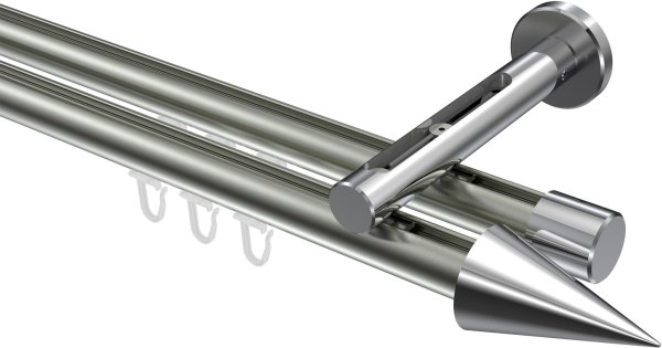 Innenlauf Gardinenstange Aluminium / Metall 20 mm Ø 2-läufig SITENO - Savio Edelstahl-Optik / Chrom