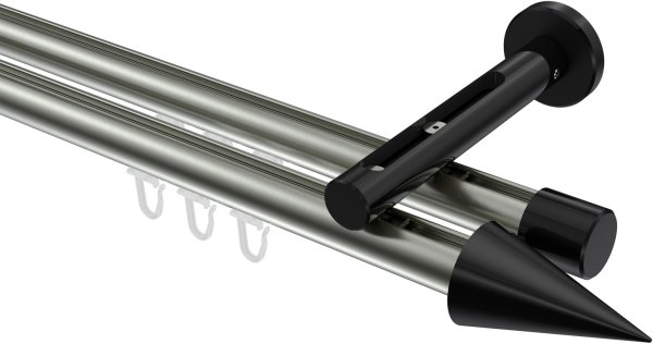 Innenlauf Gardinenstange Aluminium / Metall 20 mm Ø 2-läufig SITENO - Savio Edelstahl-Optik / Schwarz 100 cm
