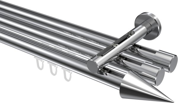 Innenlauf Gardinenstange Aluminium / Metall 20 mm Ø 3-läufig SITENO - Savio Chrom 100 cm