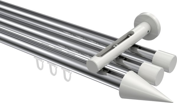 Innenlauf Gardinenstange Aluminium / Metall 20 mm Ø 3-läufig SITENO - Savio Chrom / Weiß 100 cm