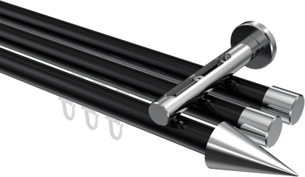 Innenlauf Gardinenstange Aluminium / Metall 20 mm Ø 3-läufig SITENO - Savio Schwarz / Chrom 100 cm