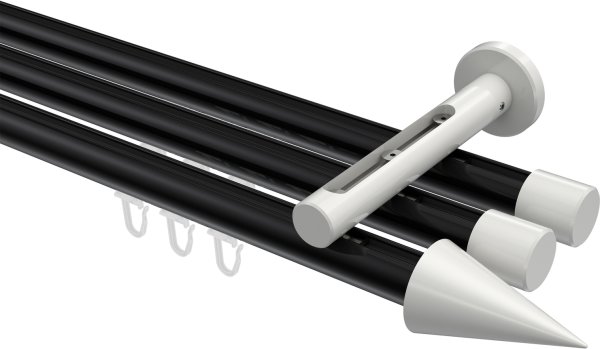 Innenlauf Gardinenstange Aluminium / Metall 20 mm Ø 3-läufig SITENO - Savio Schwarz / Weiß 100 cm