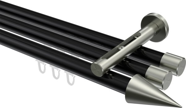 Innenlauf Gardinenstange Aluminium / Metall 20 mm Ø 3-läufig SITENO - Savio Schwarz / Edelstahl-Optik 100 cm