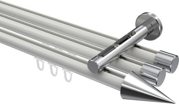 Innenlauf Gardinenstange Aluminium / Metall 20 mm Ø 3-läufig SITENO - Savio Weiß / Chrom 100 cm