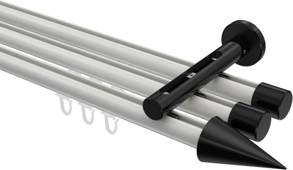 Innenlauf Gardinenstange Aluminium / Metall 20 mm Ø 3-läufig SITENO - Savio Weiß / Schwarz 100 cm