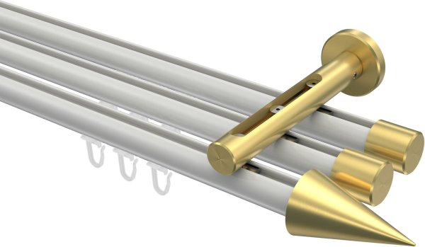 Innenlauf Gardinenstange Aluminium / Metall 20 mm Ø 3-läufig SITENO - Savio Weiß / Messing-Optik 100 cm