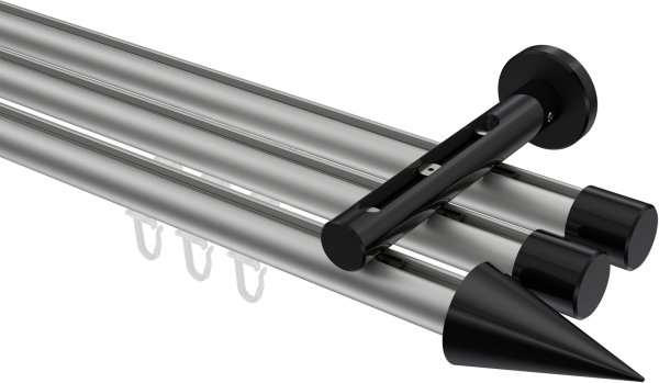 Innenlauf Gardinenstange Aluminium / Metall 20 mm Ø 3-läufig SITENO - Savio Silbergrau / Schwarz 100 cm