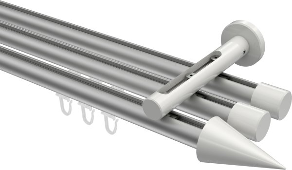 Innenlauf Gardinenstange Aluminium / Metall 20 mm Ø 3-läufig SITENO - Savio Silbergrau / Weiß 100 cm