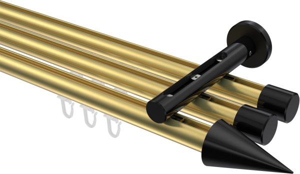 Innenlauf Gardinenstange Aluminium / Metall 20 mm Ø 3-läufig SITENO - Savio Messing-Optik / Schwarz 100 cm