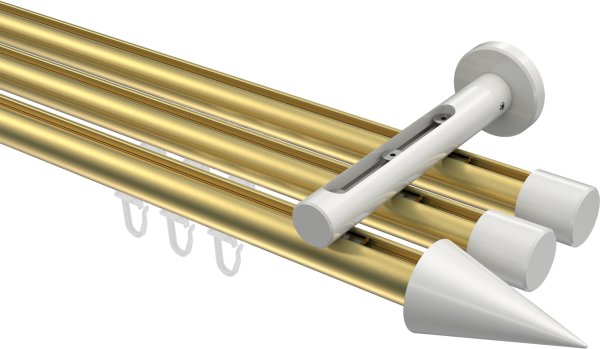 Innenlauf Gardinenstange Aluminium / Metall 20 mm Ø 3-läufig SITENO - Savio Messing-Optik / Weiß 100 cm