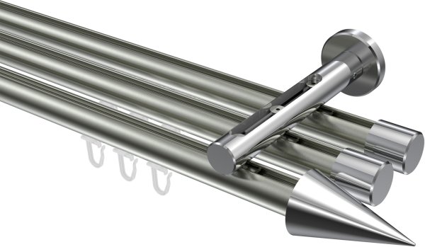 Innenlauf Gardinenstange Aluminium / Metall 20 mm Ø 3-läufig SITENO - Savio Edelstahl-Optik / Chrom 100 cm