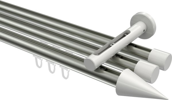 Innenlauf Gardinenstange Aluminium / Metall 20 mm Ø 3-läufig SITENO - Savio Edelstahl-Optik / Weiß 100 cm