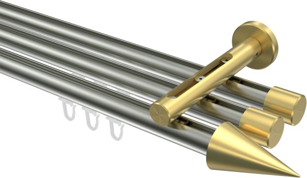 Innenlauf Gardinenstange Edelstahl-Optik / Messing-Optik 20 mm Ø 3-läufig SITENO - Savio 100 cm