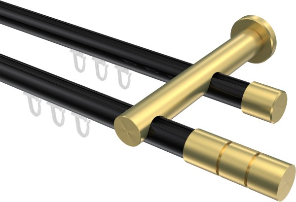 Innenlauf Gardinenstange Aluminium / Metall 20 mm Ø 2-läufig PLATON - Elanto Schwarz / Messing-Optik 100 cm