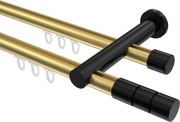 Innenlauf Gardinenstange Aluminium / Metall 20 mm Ø 2-läufig PLATON - Elanto Messing-Optik / Schwarz