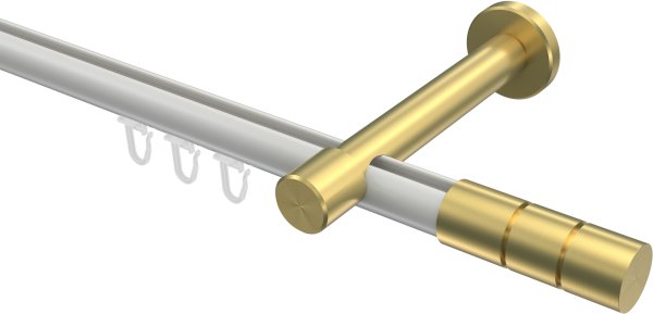 Innenlauf Gardinenstange Aluminium / Metall 20 mm Ø PRESTIGE - Elanto Weiß / Messing-Optik 100 cm