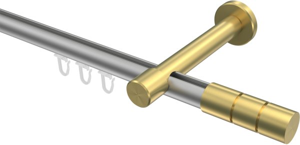 Innenlauf Gardinenstange Aluminium / Metall 20 mm Ø PRESTIGE - Elanto Silbergrau / Messing-Optik 100 cm