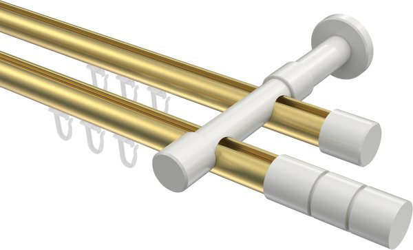 Innenlauf Gardinenstange Aluminium / Metall 20 mm Ø 2-läufig PRESTIGE - Elanto Messing-Optik / Weiß