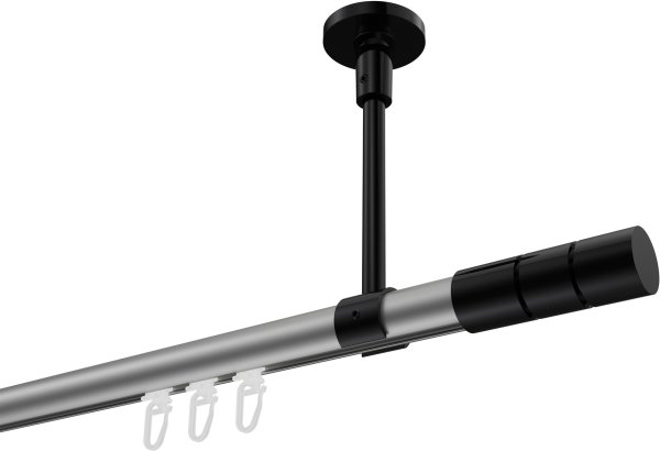 Innenlauf Gardinenstange Aluminium / Metall 20 mm Ø SONETTE - Elanto Silbergrau / Schwarz 420 cm (3 x 140 cm)
