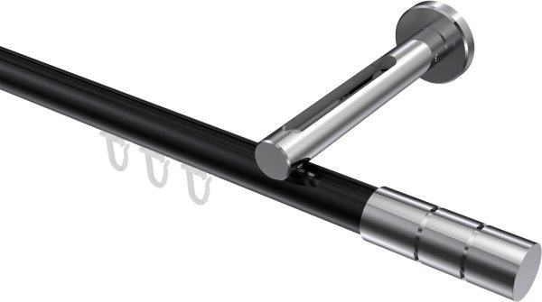Innenlauf Gardinenstange Aluminium / Metall 20 mm Ø SITENO - Elanto Schwarz / Chrom 100 cm