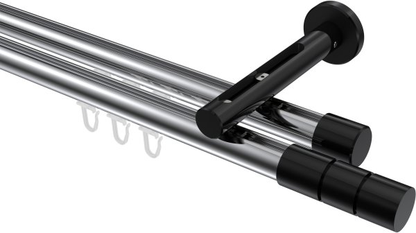 Innenlauf Gardinenstange Aluminium / Metall 20 mm Ø 2-läufig SITENO - Elanto Chrom / Schwarz 100 cm