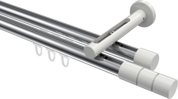 Innenlauf Gardinenstange Aluminium / Metall 20 mm Ø 2-läufig SITENO - Elanto Chrom / Weiß 100 cm