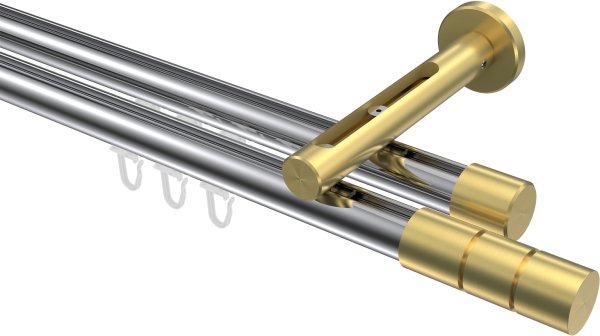 Innenlauf Gardinenstange Aluminium / Metall 20 mm Ø 2-läufig SITENO - Elanto Chrom / Messing-Optik 100 cm