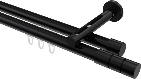 Innenlauf Gardinenstange Aluminium / Metall 20 mm Ø 2-läufig SITENO - Elanto Schwarz 100 cm
