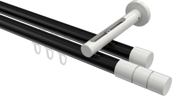 Innenlauf Gardinenstange Aluminium / Metall 20 mm Ø 2-läufig SITENO - Elanto Schwarz / Weiß 100 cm