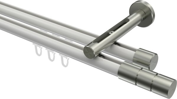 Innenlauf Gardinenstange Aluminium / Metall 20 mm Ø 2-läufig SITENO - Elanto Weiß / Edelstahl-Optik 100 cm