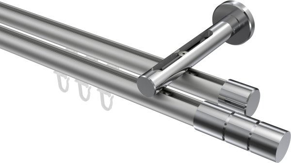 Innenlauf Gardinenstange Aluminium / Metall 20 mm Ø 2-läufig SITENO - Elanto Silbergrau / Chrom 100 cm