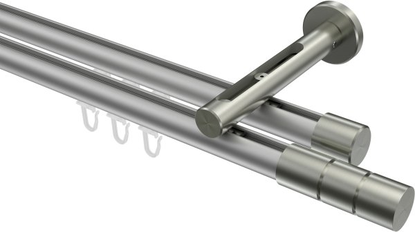 Innenlauf Gardinenstange Aluminium / Metall 20 mm Ø 2-läufig SITENO - Elanto Silbergrau / Edelstahl-Optik 100 cm
