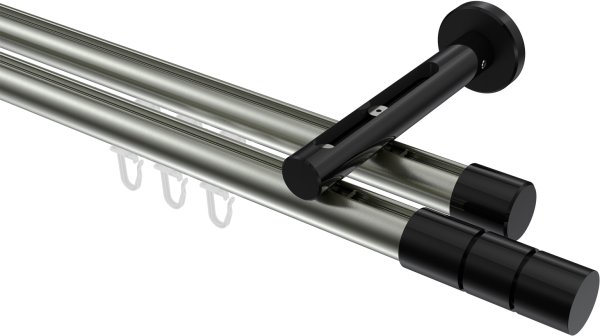 Innenlauf Gardinenstange Aluminium / Metall 20 mm Ø 2-läufig SITENO - Elanto Edelstahl-Optik / Schwarz