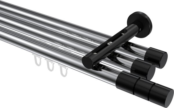 Innenlauf Gardinenstange Aluminium / Metall 20 mm Ø 3-läufig SITENO - Elanto Chrom / Schwarz 100 cm