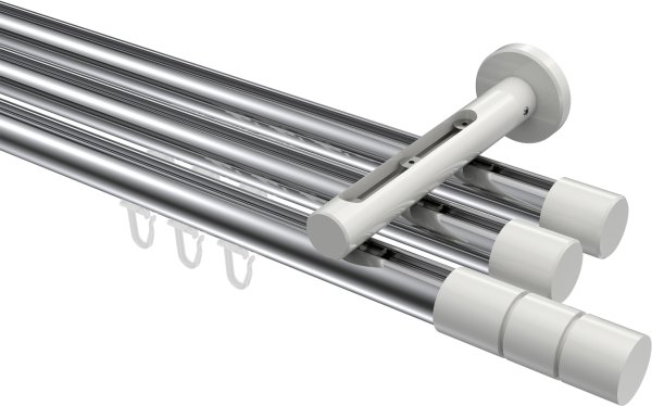 Innenlauf Gardinenstange Aluminium / Metall 20 mm Ø 3-läufig SITENO - Elanto Chrom / Weiß 100 cm
