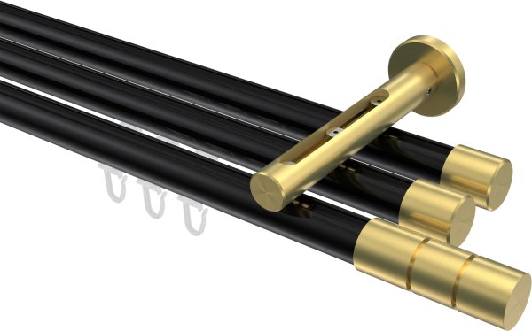 Innenlauf Gardinenstange Aluminium / Metall 20 mm Ø 3-läufig SITENO - Elanto Schwarz / Messing-Optik 100 cm