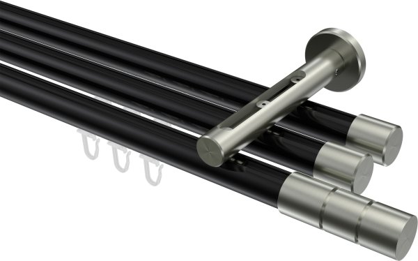 Innenlauf Gardinenstange Aluminium / Metall 20 mm Ø 3-läufig SITENO - Elanto Schwarz / Edelstahl-Optik 100 cm