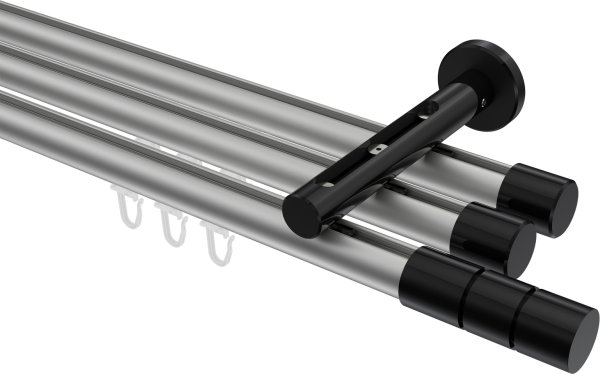 Innenlauf Gardinenstange Aluminium / Metall 20 mm Ø 3-läufig SITENO - Elanto Silbergrau / Schwarz 100 cm