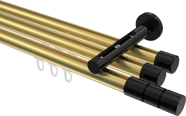 Innenlauf Gardinenstange Aluminium / Metall 20 mm Ø 3-läufig SITENO - Elanto Messing-Optik / Schwarz 100 cm