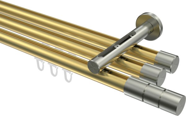 Innenlauf Gardinenstange Messing-Optik / Edelstahl-Optik 20 mm Ø 3-läufig SITENO - Elanto 100 cm